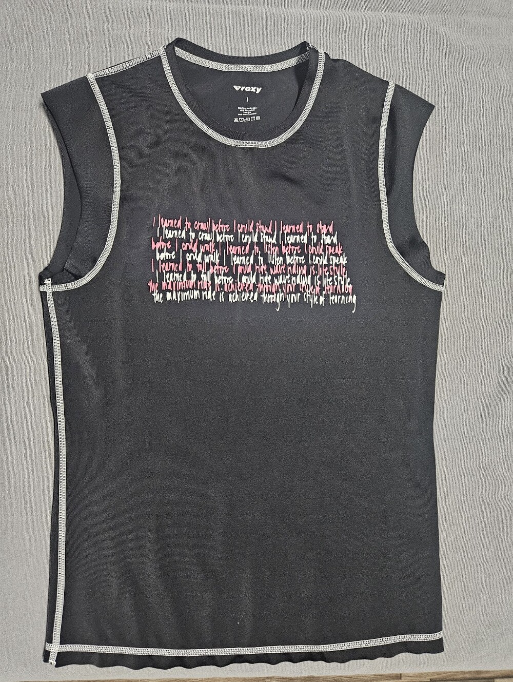Roxy Swim Rash Guard Black Sleeveless with Pink GraphicSize Large